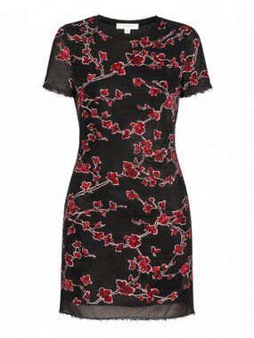 Superfoxx Sheer Black Red Floral Burnout Velvet Mini Dress XS Gothic Romance‎